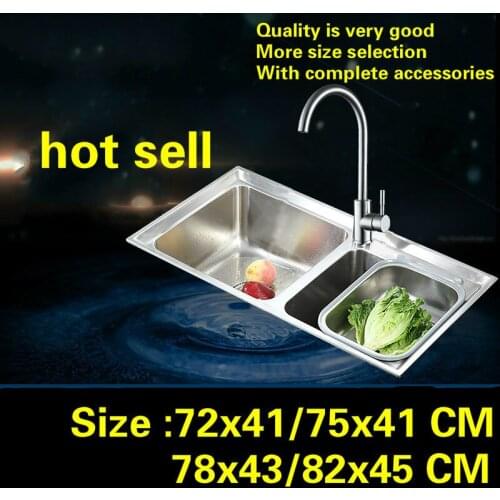Free shipping Standard kitchen sink food grade 304 stainless steel hot sell double trough durable 72x41/75x41/78x43/82x45 CM