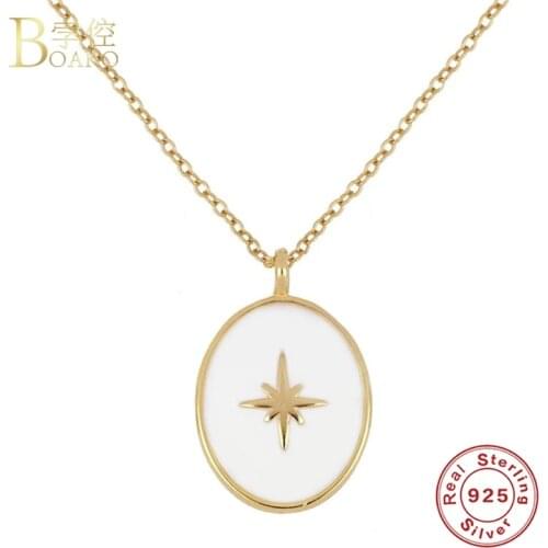 BOAKO Round Pendant 925 Sterling Silver Necklaces For Women Jewelry Star Chain Choker Necklace Collares Bijoux Collars Gifts