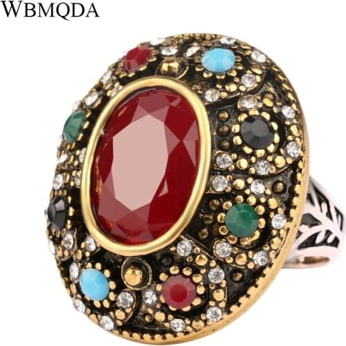 Bohemian Style Oval Colored Resin Ring Vintage Gold Color Wedding Rings Turkey Jewelry Gifts For Women Free Shipping