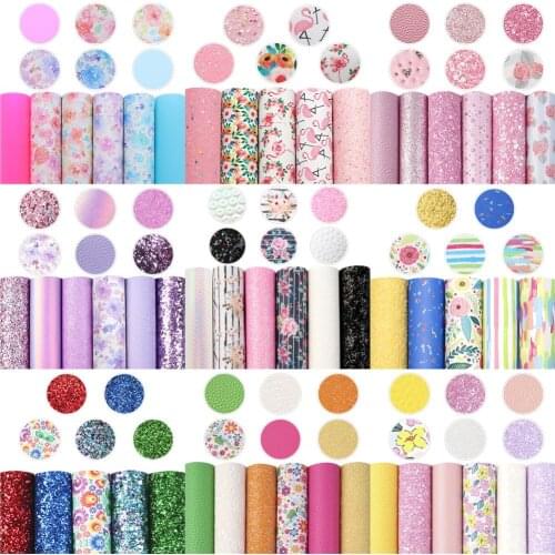 Floral Series Assorted Faux Synthetic Leather Sheet Fabric Set 20*33cm for Book Cover Bows DIY Handmade Material