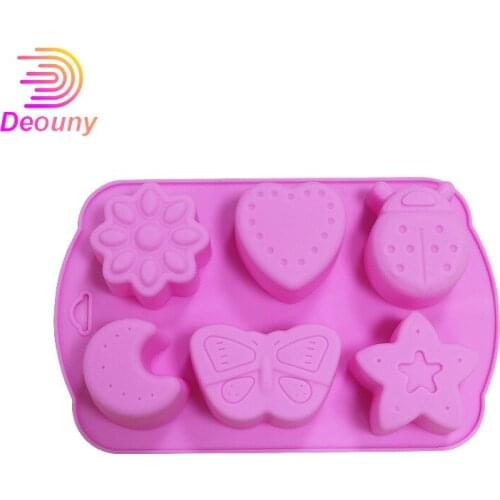 DEOUNY 6 Grid Insect Shape Cake Mold Silicone Decoration Tools Multifunction DIY Handmade Soap Chocolate Fondant Bakeware Mould