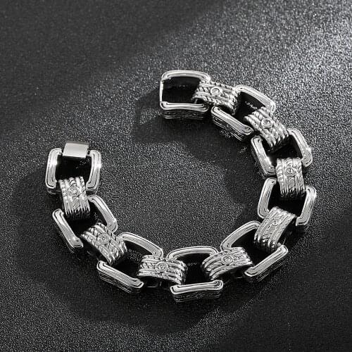 Jewels Store Vintage Square Chain Carved Mysterious Totem Mens Stainless Steel Charm Jewelry For Man JS111168-BD