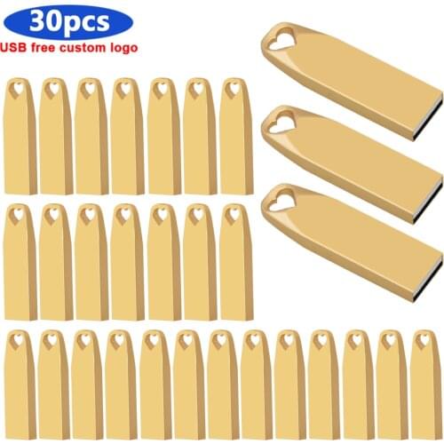 Bulk 30pcs free Custom logo Metal USB Flash Drive Waterproof Real capacity 64GB 32GB16GB 8GB Pen drive Flash Memory Stick