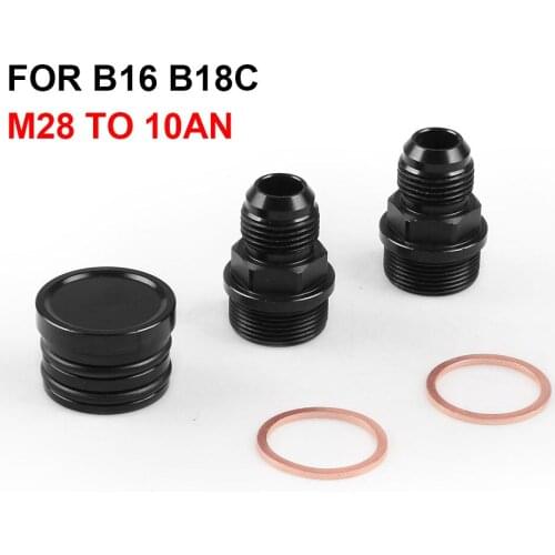 M28 To 10AN Rear Block Breather Fittings And Plug Black For Honda Acura B16 B18C Catch Can