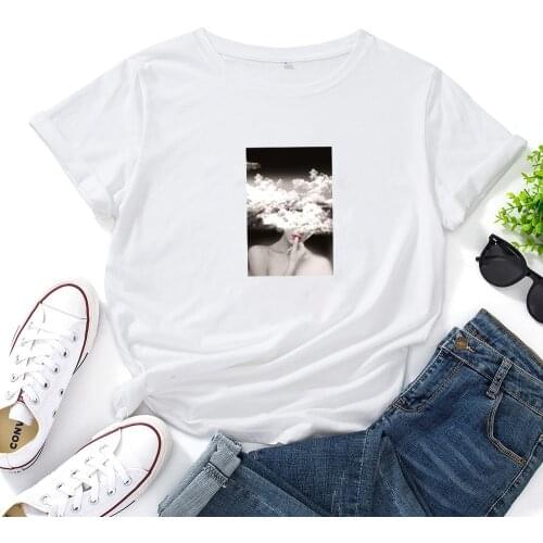 Fashion Lady Cloud Graphics Tee Shirt Simple Versatile T Shirt Women O-neck Casual Short-sleeved T-shirt Woman Fashion Loose Top