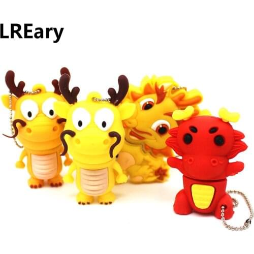 Cartoon Loong USB 2.0 Flash Drive 64GB 32GB 16GB 8GB Funny Chinese Dragon Memoria Stick Pendrive 4GB 128GB Pen Drive U Disk Cle