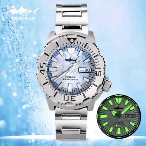 Heimdallr Monster V2 Frost Watch Men White Snowflake Dial Stainless Automatic Mechanical Sapphire Glass 200M Diver Watches