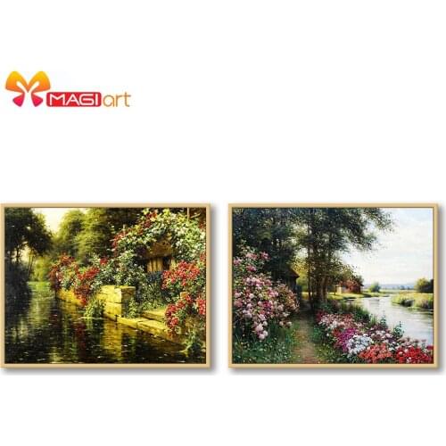 Cross stitch kits Embroidery needlework sets 11CT water soluble Canvas Patterns 14C Full Landscape Flower garden -NCMS144