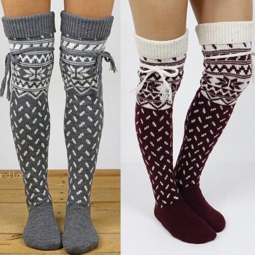 2019 Brand New Fashion Print Women Girls Cable Knit Extra Long Boot Over Knee High Winter Warm Stocking