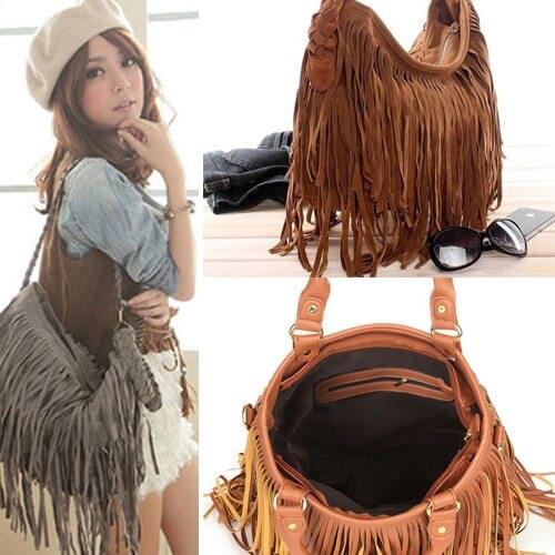 Hirigin 2020 Newest Fashion Solid Scrub Faux fur Women Trending Cross Body Bag Tassel Suede Fringe Messenger Shoulder Handbag