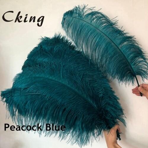 Wholesale 30pcs/lot peacock blue ostrich feathers 40-75cm for craft wedding party supplies Carnival dancer decoration plumages