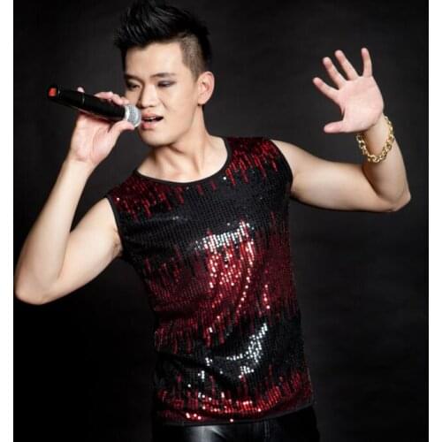Original colete masculino men sequins vest clothing camiseta tirantes personalized singer dance stage street star style dress