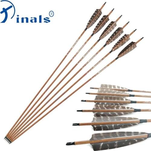 Pinals Archery Carbon Arrows Wood Skin Spine 400 500 600 ID6.2 Turkey Feathers Vanes Compound Recurve Traditional Bow Hunting