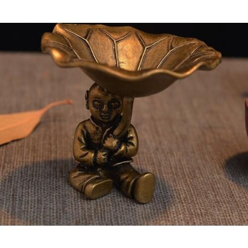 Pure copper lotus leaf boy pot lid rack, table decoration decoration, craft collection