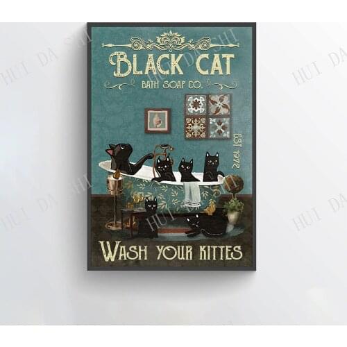 Cat Poster - Black Cat Bath Soap Co. Wash Your Kittes Poster, Black Cat Wall Art, Cat Bathroom Sign, Love Cat Poster