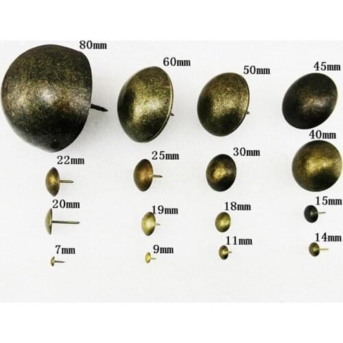 Refiined Round Decorative Iron Nails Furniture Studs Sofa Chair Pins,Table Foot Glide Nail,Tack Nail,Antique Bronze,40~80MM