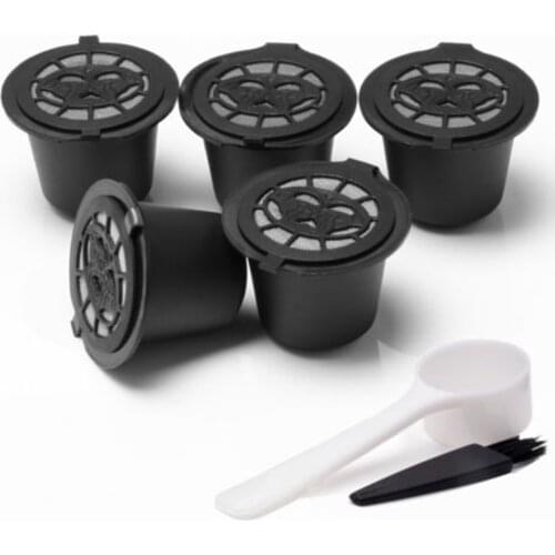Hottest UK 5x Set Filter Reusable Coffee Capsules Pods& Spoon For Nespresso