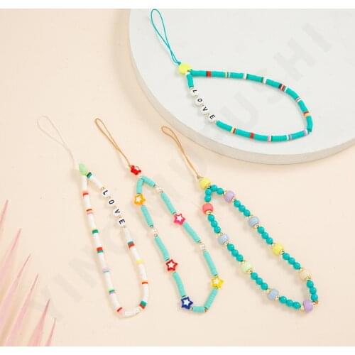 Boho Blue Anti-lost Lanyard For Women Summer Jewelry Phone Straps Charm Bead Hanging Chain For Phone Mobile Phone Accessories