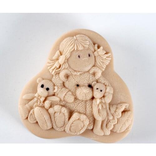 3D Silicone Soap Molds Cute Girl with Cartoon Bear Resin Moulds Birthday Scene Handmade Decorative Tool