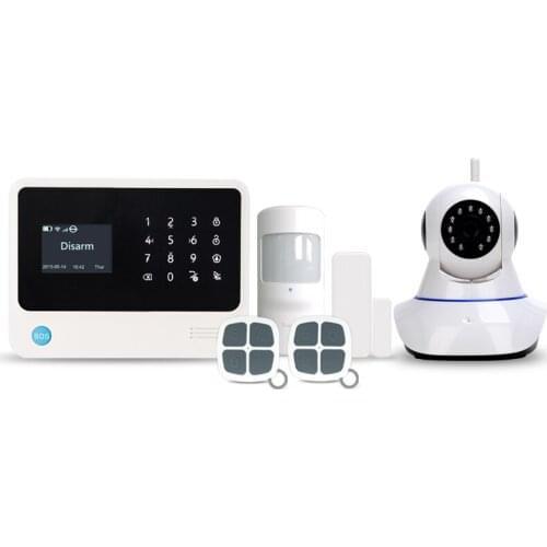 APP mobile control gsm wifi alarm system work with HD wifi IP PTZ cameras multi languages voice gsm wifi gprs home alarm kit