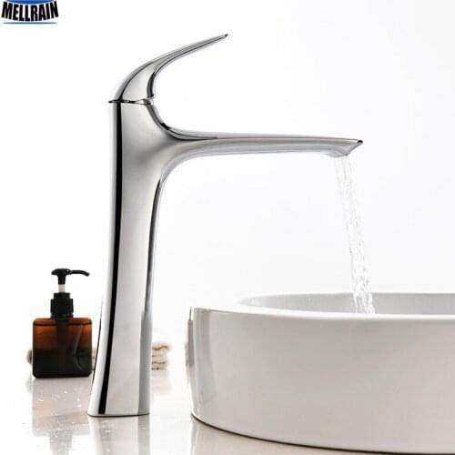 Water Fall Faucet Polished & Chrome Bathroom Water Mixer Tap Single Handle Top Counter Basin Faucet Brass Material Tap