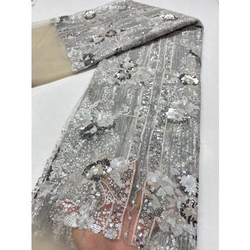 Silver Sequence Nigerian Luxury Tulle lace 2020 High Quality African Mesh Wedding Fabric for Dress XZ3793B