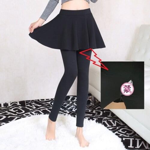 Outdoor Sex Pants For Women FakeTwo Piece Long Pants Cotton Skinny High Waist Leggings Female Open Zipper Skirt Pants Trousers