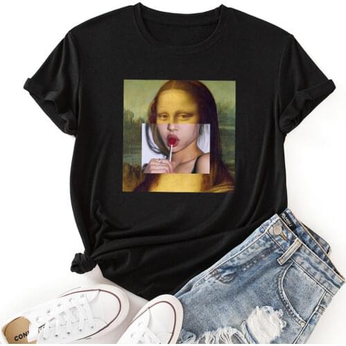 Woman Summer T-Shirts Short Sleeve Tops Mona Lisa Graphic Tee Shirts for Women Female Colorful Casual Shirts Clothing