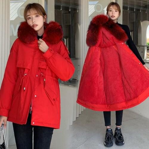 Winter Warm Jacket Female 2021 Fashion Thin Waist Coat Women Winter Thicken Warm Fur Lining Down Cotton Parkas Female Coat