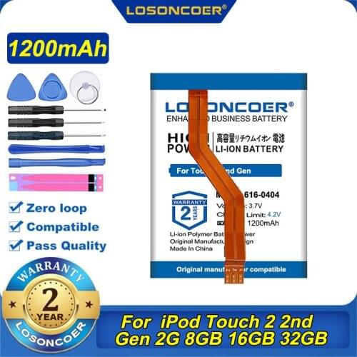 100% Original LOSONCOER 1200mAh 616-0401 616-0404 Battery For iPod Touch 2 2nd Gen 2G 8GB 16GB 32GB