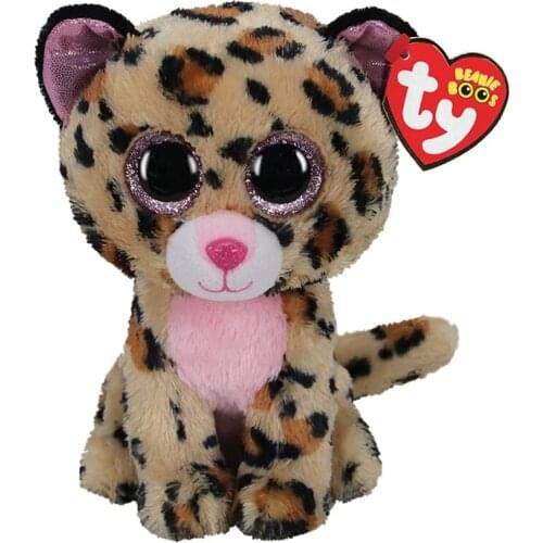 15CM Ty Beanie Livvie Big Eye Textured Sparkle Ears Brown Powder Spots Leopard Pink Nose Cute Animal Toys Children Birthday Gift