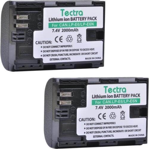 Tectra 2PCS LP-E6 LP-E6N LPE6 LPE6N Li-ion Battery for Canon EOS 5D 5D2 5DS R Mark II 2 /III 3 6D 60D / 60Da 7D 7D2 7DII 70D 80D