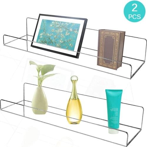 2Pcs Acrylic Wall Shelves Transparent Acrylic Bathroom Storage Rack Hanging Shelves For Sundries Cosmetics