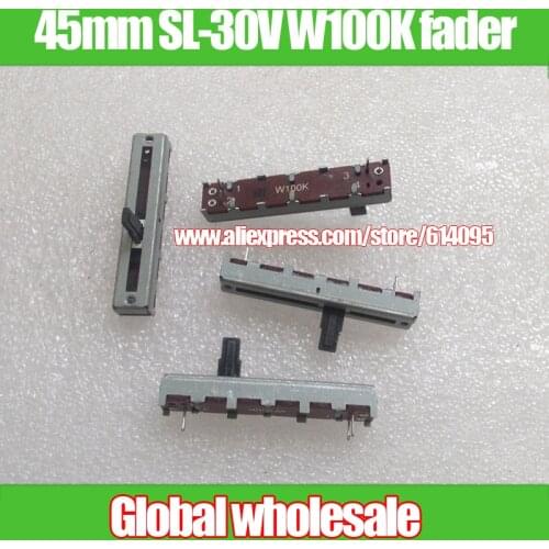 5pcs 45mm SL-30V W100K Mixer Straight Slip Potentiometer / Single Fader with Midpoint / Shank Length 10MM