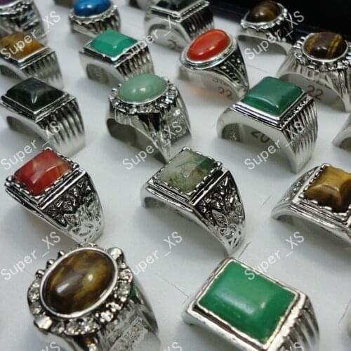 80pcs wholesale jewelry ring lots new natural stone Mens silver plated Rings Free shipping BL248
