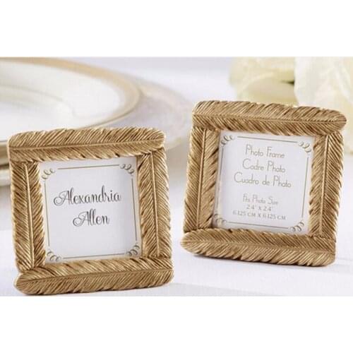 FREE SHIPPING+50pcs/Lot+High Quality Gold Resin Feather Photo Frame Baby Shower Favors Wedding Party Giveaway