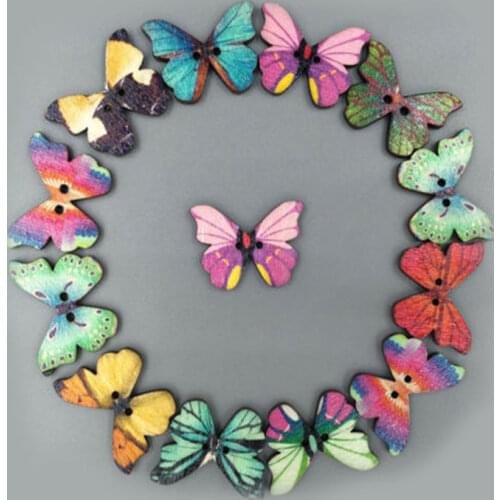 50Pcs 28mm Mixed Color Big Hole One Side Butterfly Wood Beads For Jewelry Making Sewing Wooden Buttons For Needlework Scrapbook