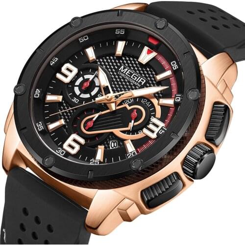 MEGIR 2020 New Watches Men Waterproof Silicne Band Quartz Wristwatch Military Chronograph Clock Male Fashion Sports Watch