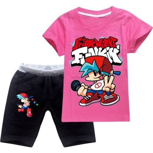 Girls Clothes Friday Night Funkin Game Sportswear Kids Summer T-shirt Tops + Pants Cotton Short Sleeve Outfits Children Clothing
