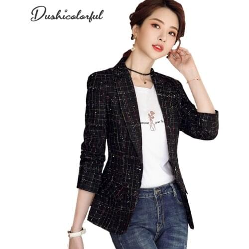 Женские твидовые пиджаки Dushicolorful China At AliExpress