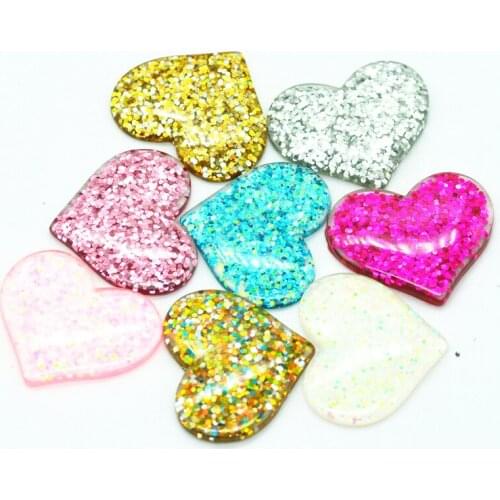 16PCS 30mmX35mm Mixed Color Shiny Resin Flatback Heart Cabochons |Resin Heart Miniatures|DIY Jewelry Parts