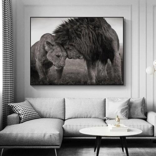 Male Lion and Female Lion Intimate Painting Art Posters and Prints Canvas Paintings Wall Art Pictures for Living Room Decor