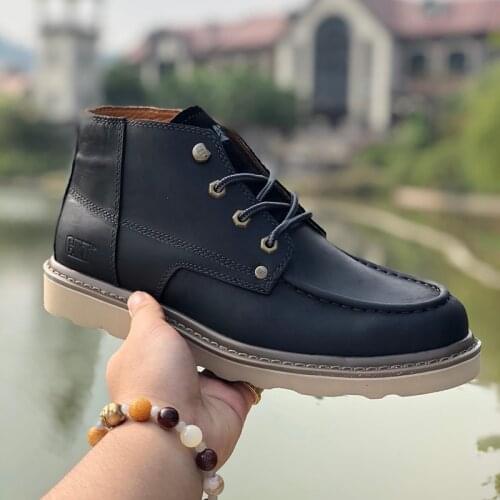 Leather shoes for men and women, all-match casual leather mid-heel thick bottom breathable shallow mouth lace-up Martin boots