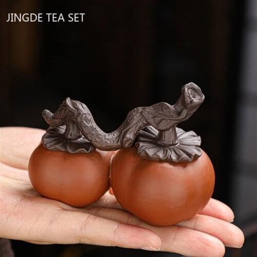 Creative Persimmon Model Purple Clay Tea Pet Good Luck Home Ornament Handmade Crafts Chinese Tea Table Decoration Accessories