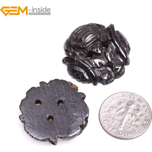 Gem-inside 23x23mm Large Coin Black Animal Tortoise Carved Bone Cabochon Beads For Halloween Jewelry Making DIY Pendant 10pcs
