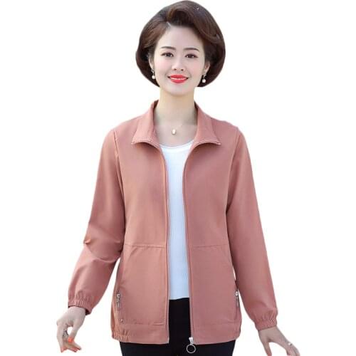 Mothers Jacket 2021 Autumn Middle-aged Womens Casual Zipper Short Coat Plus Size 5XL Female Windbreaker Outwear With Lining A4