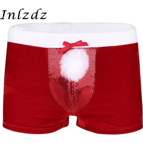 Mens Sexy Lingerie Velvet Christmas Underwear Panties Holiday Boxer Shorts Male Erotic Underpants Halloween Costumes Nightwear
