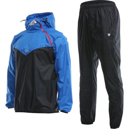Men Sauna Suit Set Sport Jackets + Pants Suit Quick Dry Hooded Gym Running Jogging Man Training Workout Accessories Tracksuit