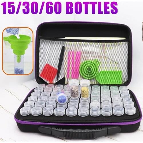 15/30/60/80 Bottles 5D Diamond Painting Accessories Tools Storage Box Diamond Painting Tools Carry Case Bead Container Hand Bag