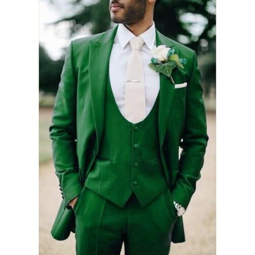 New Tailor Made Luxury Elegant Style Green Suits Slim Fit Groom Tuxedo For Wedding Dress Party Men Clothing (Coat+Trousers+Vest)